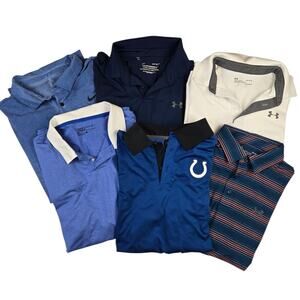 Mens Polo Shirt Lot Size Large Golf Nike Under Armout Dri-Fit Blue White